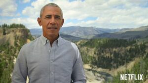 Photo shows Obama standing in a national park